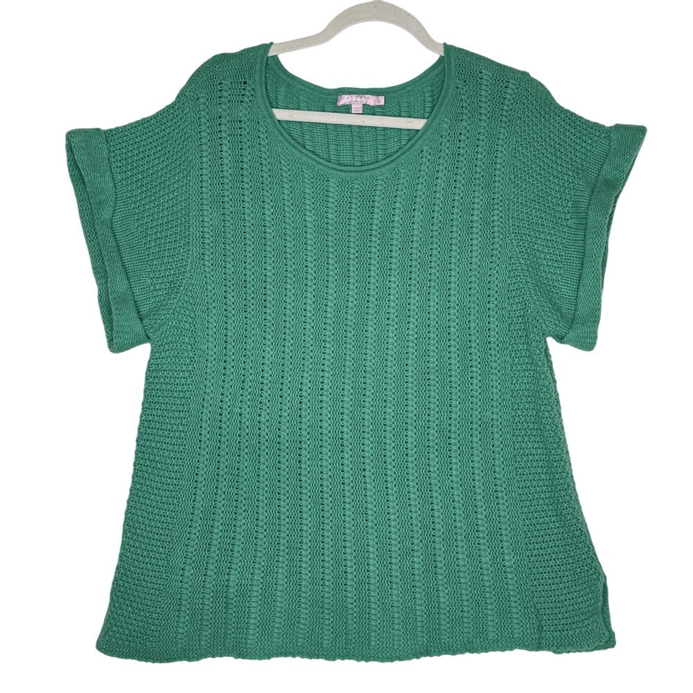 Calypso St. Barth Sweater Womens Large Green 100% Cashmere Open Knit Dolman